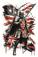 Crusader knight British flag waving tattoo design idea