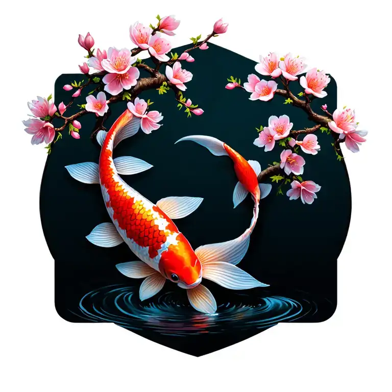 koi fish cherry blossom tree tattoo design idea