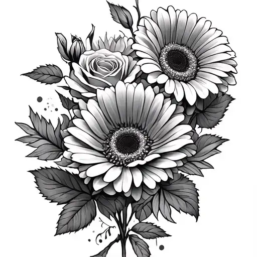 roses, gerbera daisies intertwined tattoo design idea