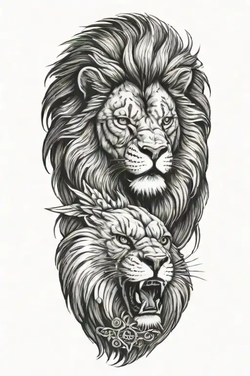 a lion and an eagle perched tattoo design idea