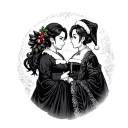 Japanese anime husband and wife dressed as Mr and Mrs Santa clause tattoo design idea