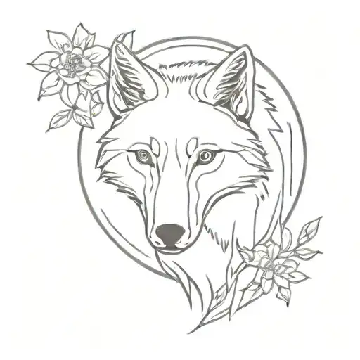red wolf and japenese flowers tattoo design idea