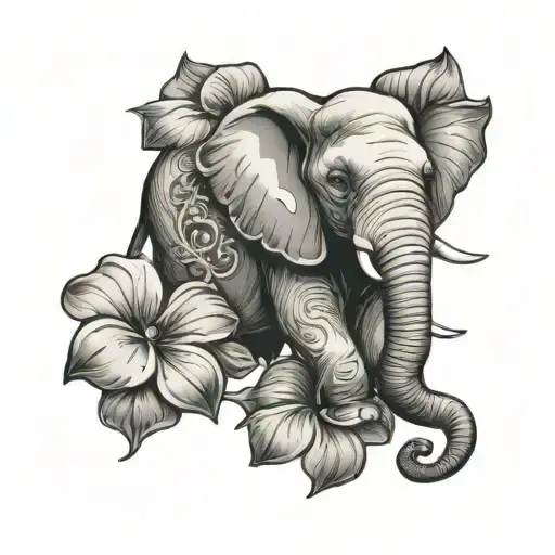 four leaf clover and elephant head tattoo design idea