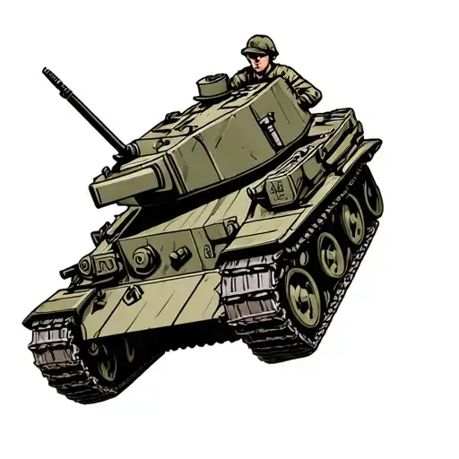 traditional style army M1 Abrahams tank surrounded tattoo design idea