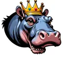 a hippo's head wearing a tilted crown tattoo design idea