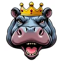 a hippo's head wearing a tilted crown tattoo design idea
