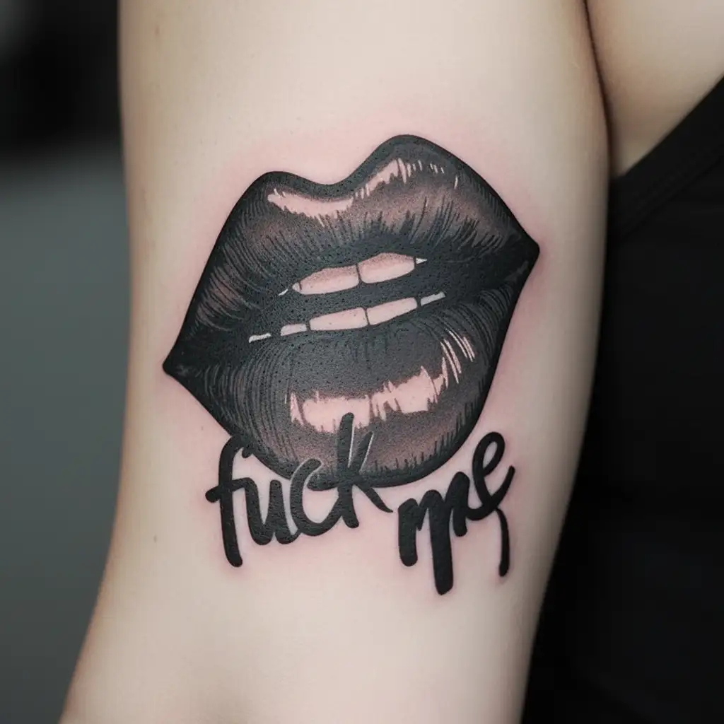 lips with written fuck me tattoo design idea