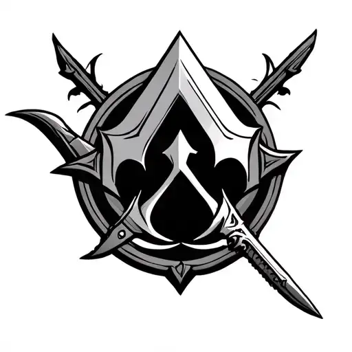 Assasin creed symbol and folding blade cutting tattoo design idea