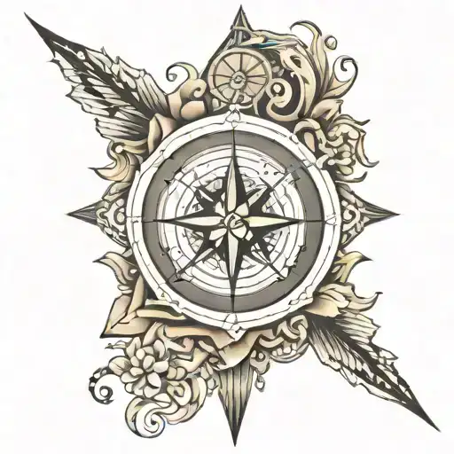 Osean, family, compass, tie tattoo design idea