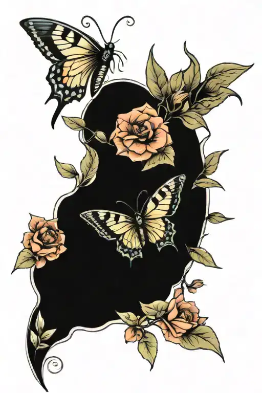 flowers and lunar moth tattoo design idea