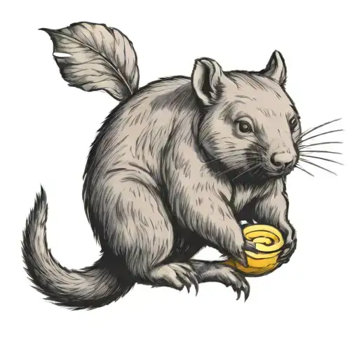 wombat eating banana tattoo design idea