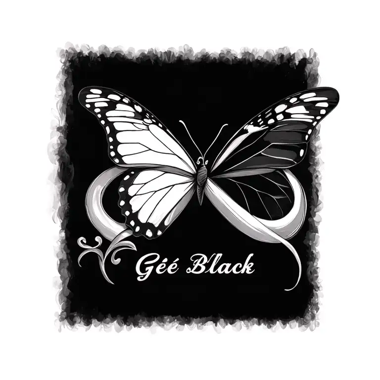 infinity sign and butterfly and first name Gé tattoo design idea