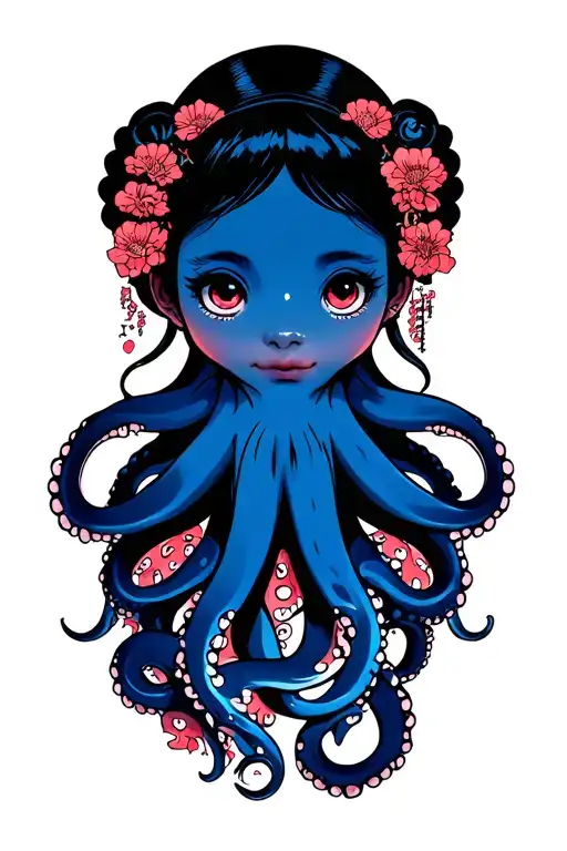 japan girl , octopus wrapping its tentacles tattoo design idea