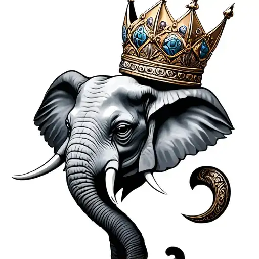 crowned elephant head tattoo design idea
