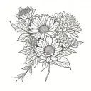 flower bouquet with daisy, calendula, chrysanthemum and carnation  tattoo design idea