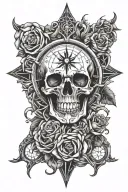 skull compass clock rose intertwined tattoo design idea