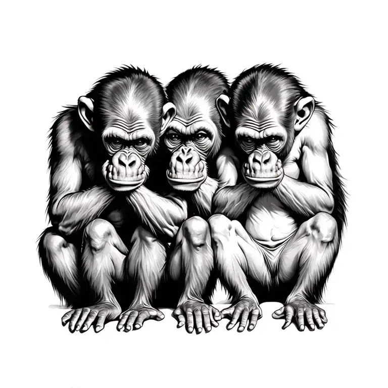 4 monkeys hear no evil speak no evil see know evil do no evil tattoo design idea