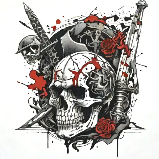 Knight Sword Shield Skull tattoo design idea
