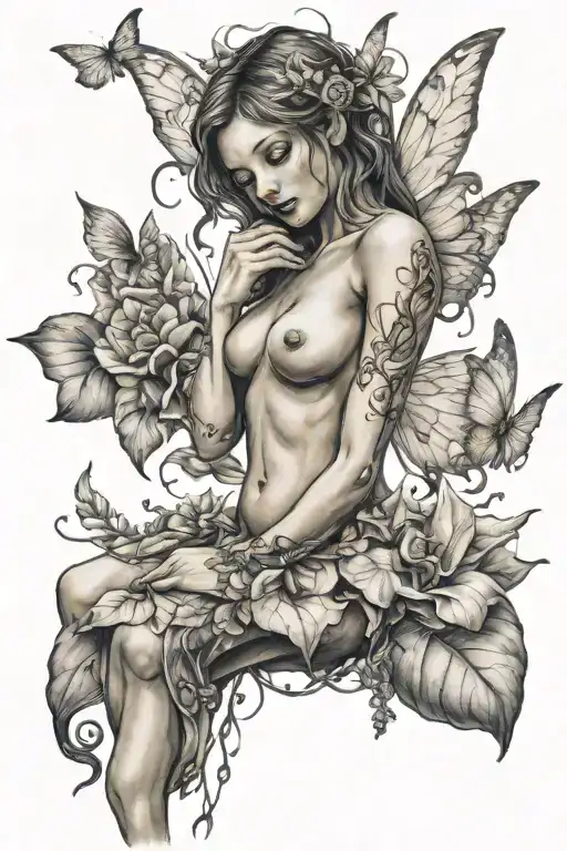 nude fairy tattoo design idea
