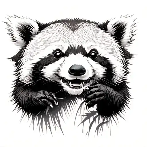 red panda eating bamboo forest tattoo design idea
