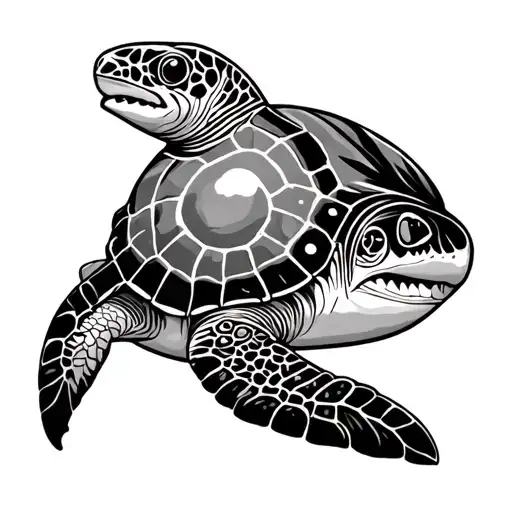 turtle shark sunset ocean tribal tattoo design idea