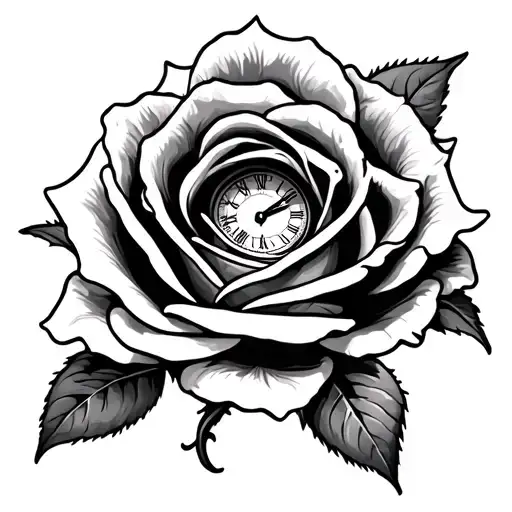 rose, 3 clocks, eye in a triangle tattoo design idea
