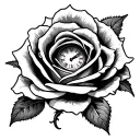 rose, 3 clocks, eye in a triangle tattoo design idea
