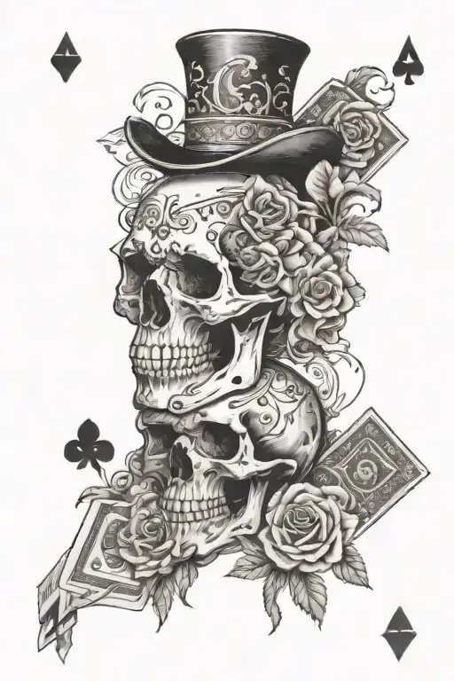 flowers and playing cards and Marlboros and skull and bucking horse  tattoo design idea