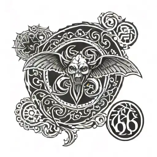 666 red in red square on black background tattoo design idea