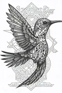 Aztec hummingbird hovering tattoo design idea
