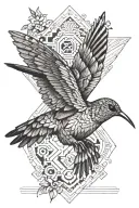 Aztec hummingbird hovering tattoo design idea
