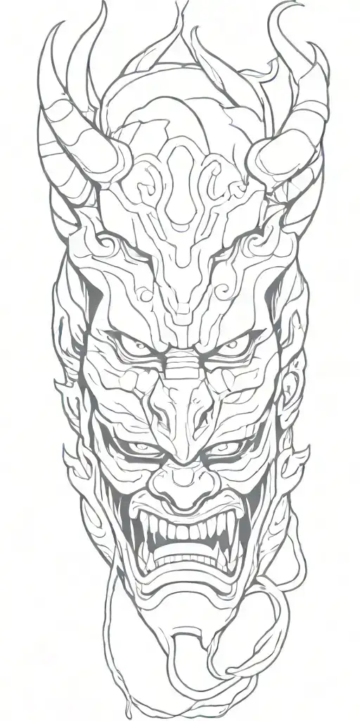 male anime character  oni mask fighting off inner demons with minimal black tattoo design idea