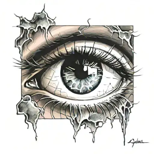 girls eye that reflects a lighting storm with tear coming from the eye tattoo design idea