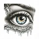 girls eye that reflects a lighting storm with tear coming from the eye tattoo design idea