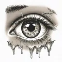 girls eye that reflects a lighting storm with tear coming from the eye tattoo design idea