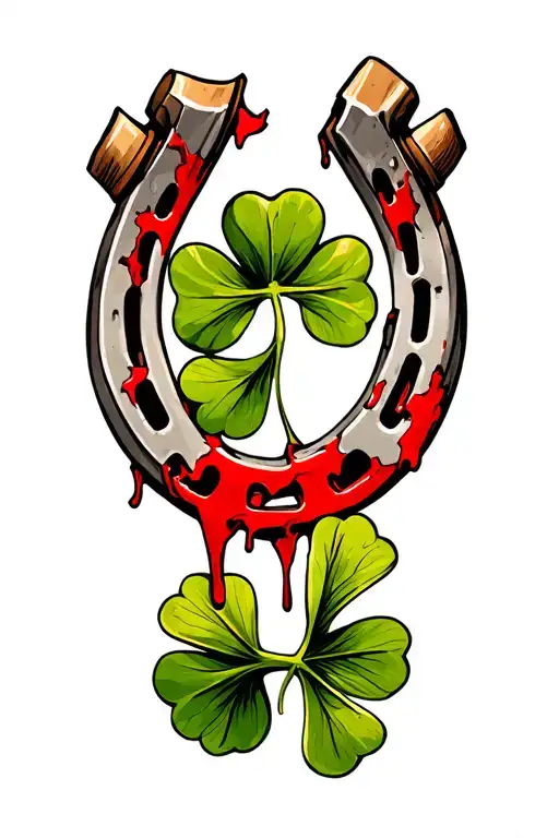 Broken horseshoe with Bloody rabbit foot and Ripped up 4 leaf clover tattoo design idea