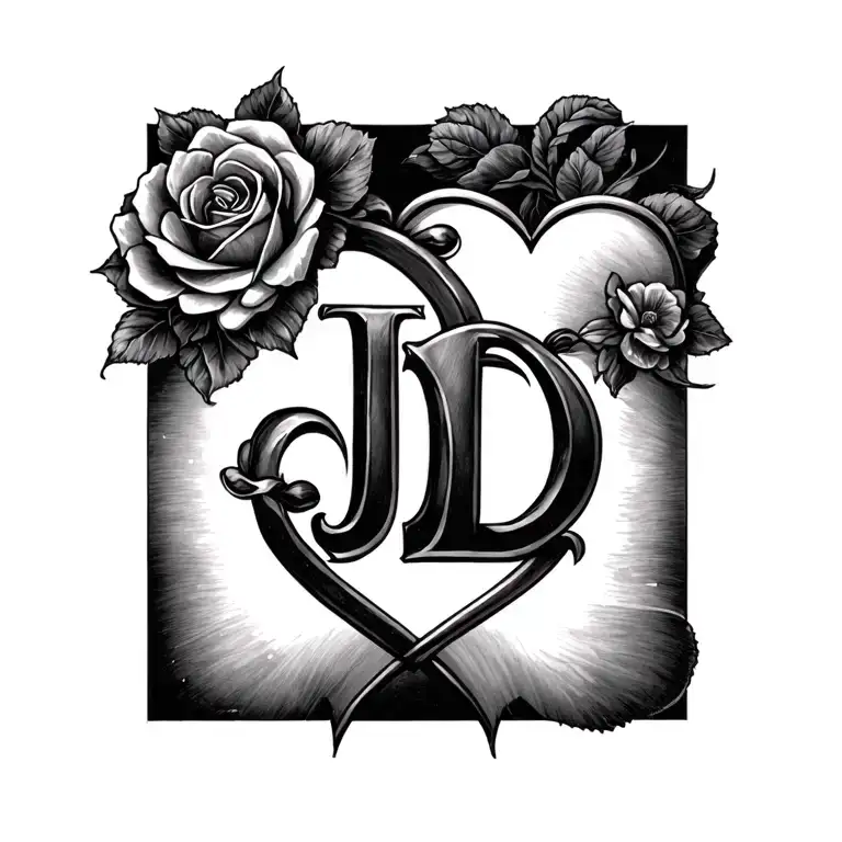 initials J and D intertwined hearts tattoo design idea