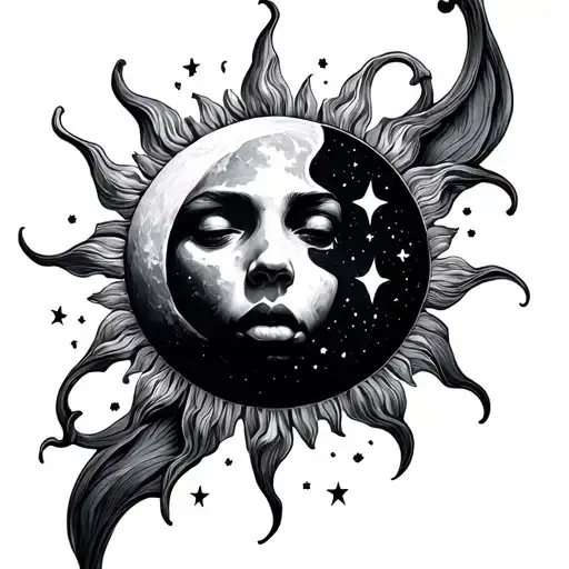 Sun Luna and Stars tattoo design idea