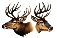 two headed elk head half black tattoo design idea