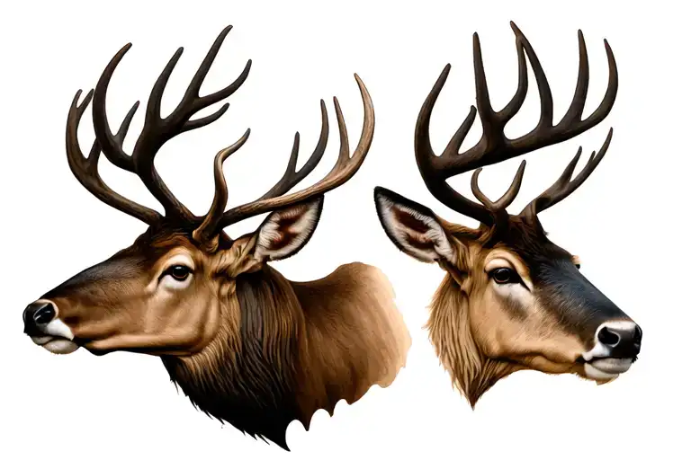 two headed elk head half black tattoo design idea