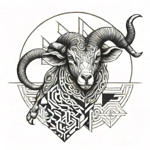 Aries in half realistic and half geometric style tattoo design idea