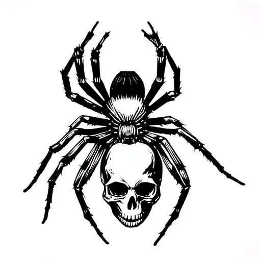 spider sitting on top of a skull tattoo design idea