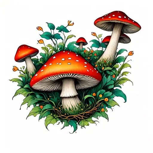 art nouveau mushroom tattoo design idea