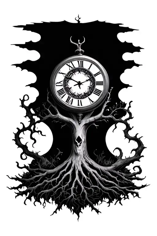 poison tree in clock face tattoo design idea