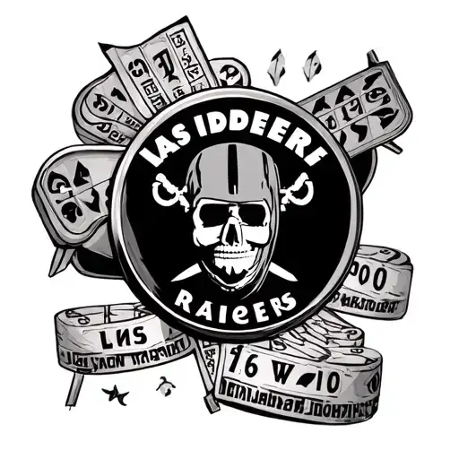 las vegas sign with raiders and Russian roulette wheel surrounded tattoo design idea