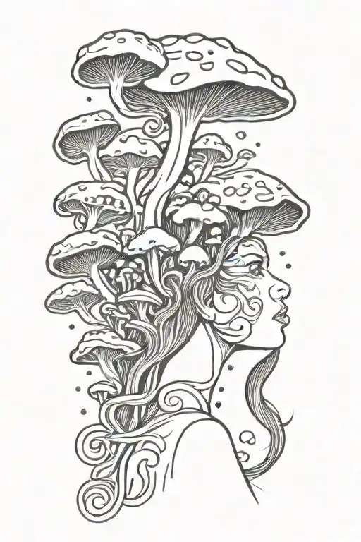 Amsterdam, girl on hallucinogenic mushrooms, trip tattoo design idea