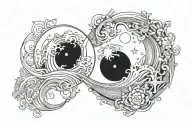 sun moon wave a b couple tattoo design idea