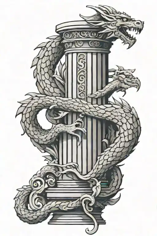 roman column with a one simple dragon wrapping round tattoo design idea