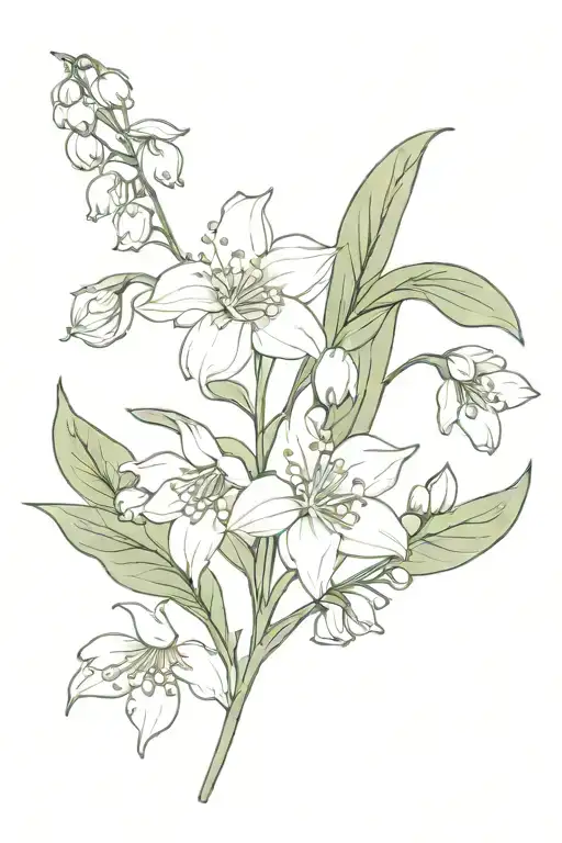 lily of the valley intertwined with cosmos flower tattoo design idea