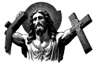 Jesus Christ looking down above three crosses tattoo design idea